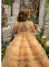 Beaded Gold Tulle Sparkle Floor Length Flower Girl Dress
